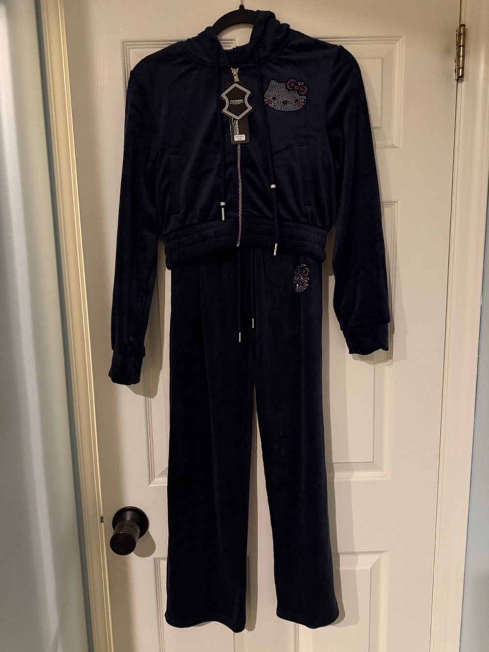 Hello Kitty Navy Velour Zip Front Hoodie & Pants Set comfy mob wife chillin